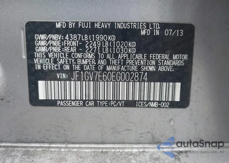 2014 Subaru Impreza Wrx from USA, damaged, VIN JF1GV7E60EG002874